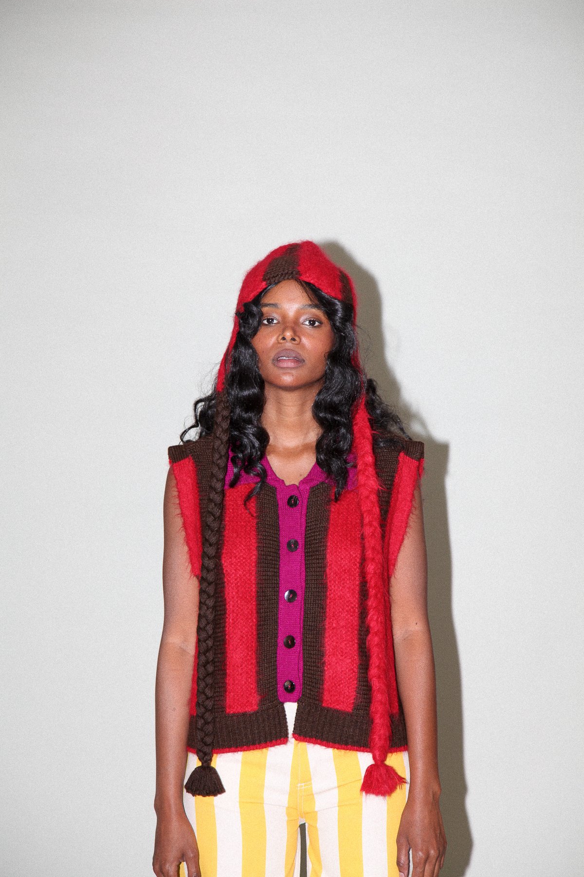 KkCo – Fuzz Striped Vest in Cherry Chocolate